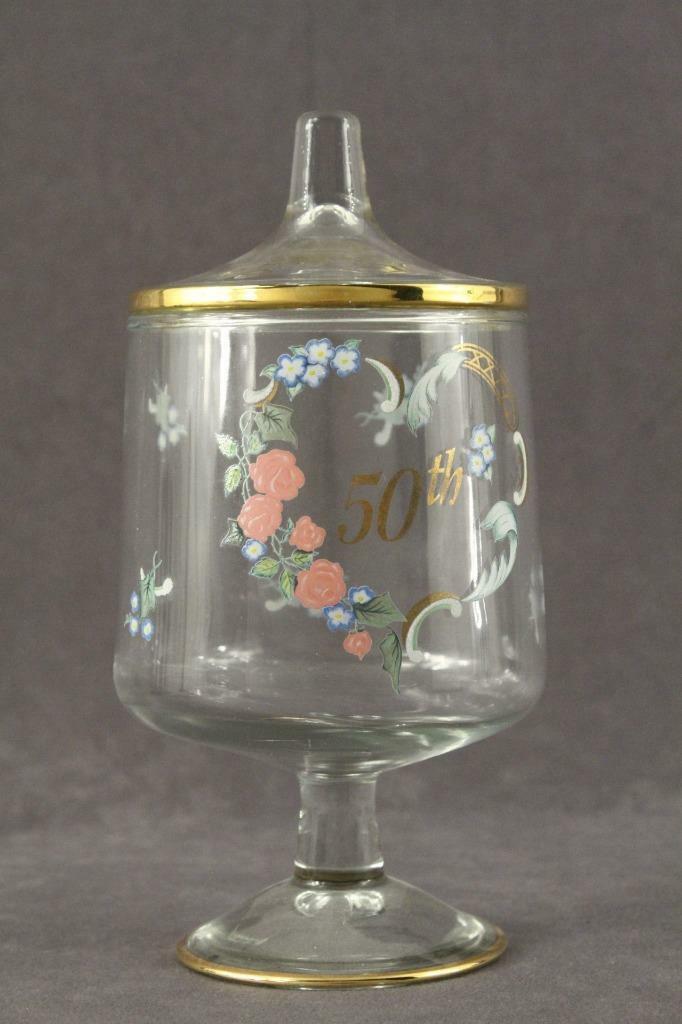 Vintage Lefton Language of Love Floral Candy Jar 50th Anniversary Gold Trim - £19.39 GBP