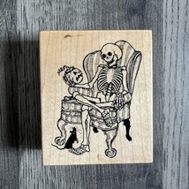 PSX G2099 Skeleton in Chari RAT PUMPKIN HALLOWEEN Wood Rubber Stamp 1997 - £18.42 GBP