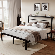 SHA CERLIN Full Size Bed Frame with Headboard Shelf, Heavy Duty Platform... - $166.44