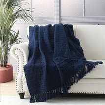 Chunky Knit Throw Blanket, Navy Blue Soft Warm Cozy Bed Throw Blanket, 50&quot;X60&quot; - £32.13 GBP