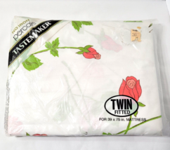 NEW Vtg Tastemaker Pink Empress Roses Buds Twin Fitted Sheet Floral Perc... - $24.54