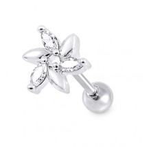 Marquise Cut CZ Swirl Flower 316L Steel Cartilage Helix Tragus Piercing Ear Stud - £36.34 GBP