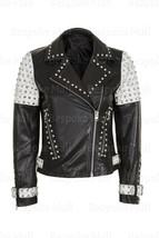 New Women&#39;s White Silver Studded Brando Punk Classic Biker Leather Jacke... - £193.35 GBP+