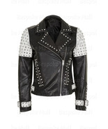 New Women&#39;s White Silver Studded Brando Punk Classic Biker Leather Jacke... - £218.90 GBP+