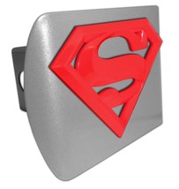 SUPERMAN RED SHIELD EMBLEM ON BRUSHED CHROME METAL USA MADE TRAILER HITC... - £62.68 GBP