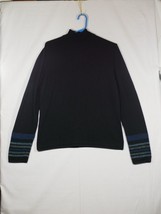 Vintage Pendleton Black Merino Wool Sweater Striped Sleeves Size Large - £32.04 GBP