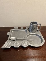 Vintage York Pewter Child&#39;s Dinner Train Dish Set Divided Plate Cup And ... - £23.55 GBP