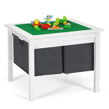 2-in-1 Kids Double-sided Activity Building Block Table with Drawers-White - Col - £129.45 GBP