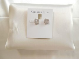 Department Store Silver Tone 3/8&quot; Pave Crystal Square Stud Earrings Y496 - £8.19 GBP