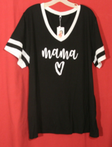 VISLILY Women&#39;s Plus 22 V Neck Shirt Striped Short Sleeve Mama Heart Bla... - $18.05