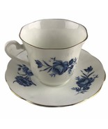 Vintage Elizabethan England Fine Bone China Teacup &amp; Saucer Ser Blue Whi... - $31.99 CAD