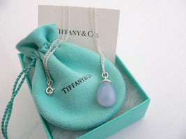 Tiffany &amp; Co Chalcedony Necklace Picasso 20 Carat Blue Pendant 18 In Silver Gift - £986.01 GBP