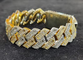 17ct Moissanite Baguette &amp; Diamant Rond Homme Bracelet 14k Plaqué Or - £1,559.64 GBP