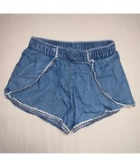 Jean Blue Denim Shorts Girl’s 4T Pull On Embroidered Hem Elastic Waist O... - $7.92
