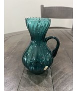 Italian Sea Blue Hand Blown Glass Swirl Pitcher Blue Sticker Made In Italy - $19.79