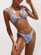 Beach Fashion Women&#39;s Chic Floral Print Split Knit Bikini Two-piece Bikini Swims - £16.64 GBP