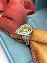 GIA 2.50 Carat Pear Light Yellow Diamond Engagement Ring 18k Gold - £5,480.52 GBP
