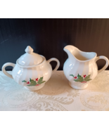 Vintage Christmas Holly Swirl Covered Sugar Bowl and Creamer - $18.94 CAD
