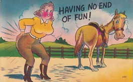 Having No End Of Fun Horse Fat Woman Jockey Horseback Vintage Comic Post... - $5.63