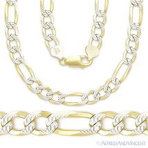 8.3mm Figaro Link 925 Sterling Silver 14k Yellow Gold-Plated Mens Chain Necklace - £108.10 GBP+