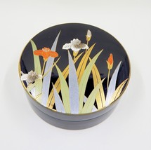 Otagiri Laquerware Coasters Iris Floral Set of 6 Black Orange MCM Made In Japan - $18.99
