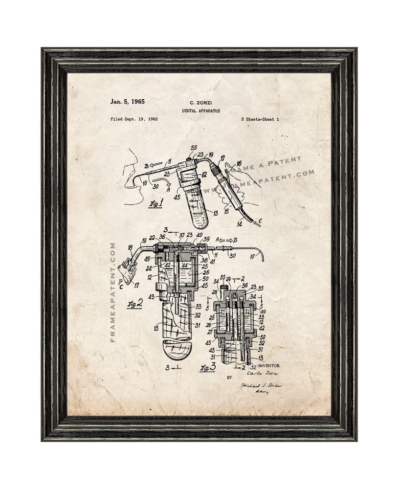 Dental Apparatus Patent Print Old Look with Black Wood Frame - £19.73 GBP - £86.96 GBP