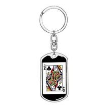 Casino Poker Jewelry Queen of Clubs Swivel Keychain Dog Tag Stainless Steel or 1 - £34.99 GBP