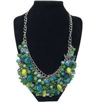 Vintage Multi Layered Ocean Sea Look Faux Gem Beads Statement Necklace Chunky - £19.76 GBP