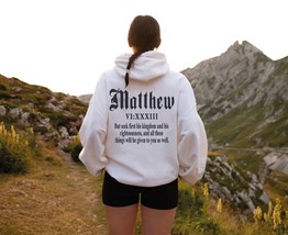 Trendy Christian hoodie, Aesthetic Religious pullover, Matthew 6:33 Hoodie, Bibl - £40.69 GBP