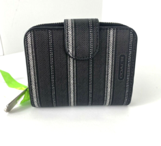 New Coach Wallet F49251  Black Ticking Stripe Bifold Canvas Leather   W17 - £63.35 GBP