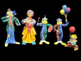 Lot of 5 Hand-Painted Vintage Paper Mache Clowns Made in Mexico - $59.35