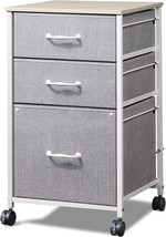 Devaise Rolling Printer Stand With 3 Drawers, Fabric Vertical, Light Grey. - £51.89 GBP