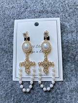 Antique Baroque Burnished GOLD Tone Crucifix Dangle pearl Earrings - Cream Beads - £10.81 GBP