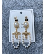 Antique Baroque Burnished GOLD Tone Crucifix Dangle pearl Earrings - Cre... - $13.46