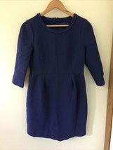 Vtg Style Handmade Designer Blue Wool 3/4 Sleeve Sheath Dress Small 34&quot; ... - £39.86 GBP