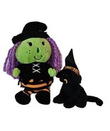 Dan Dee Halloween Wicked Witch and Ty Black Cat In Hat Plush Lot Green Doll - £9.80 GBP