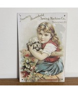 Household Sewing Machine Co. Tin Advertising Sign Blond Girl With Her Do... - $11.75