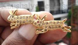 Victorian 1.02ct Rose Cut Diamond Ruby Pretty Engagement Rabbit Brooch - £487.18 GBP