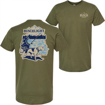 Busch Light Fishing with Friends Olive Front Back Print T-Shirt Green - £32.03 GBP+