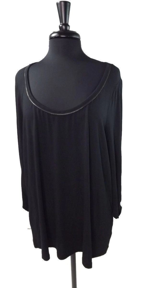 Elena Solano Woman Size 2X Womens Pretty Black Top w/ Zipper Neck &amp; Sleeves - $14.63