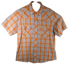 Wrangler Orange Western Shirt Mens Large Pearl Snap Cowboy Short Sleeve - $20.20