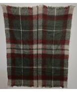 South African mohair throw blanket Grey green Red cream 55” x 70” Plaid  - $1,316.98 MXN