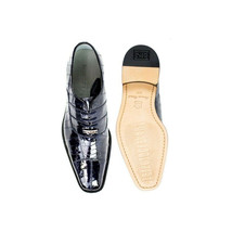 Men Belvedere Shoes Mare Genuine Ostrich Eel Leather Lace up Navy Blue 2P7 image 3