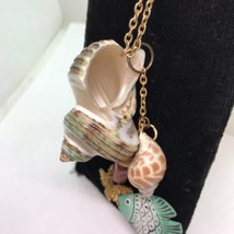 Vtg Seashell Pendant Necklace Starfish handpainted wood fish beach cocon... - $19.79