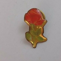 Vintage Red Rose With Green Stem Gold Tone Enamel Lapel Hat Pin - £4.19 GBP