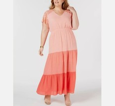 NY Collection Womens Plus 1X Coral Colorblocked Lace Maxi Dress NWT X31 - £26.90 GBP