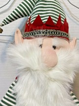 VTG Handmade Plush Elf Christmas Door Hanging Faux Fur Beard Velvet Bells 21&quot; - £18.09 GBP