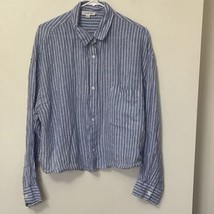 Calligraphie Linen Shirt Striped Blue White Size Large Long Sleeve Butto... - $17.42