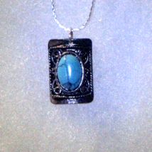 Antique 925 Sterling Silver Necklace with Blue NV. 4ct Turquoise Pendant C 18&quot; - £14.46 GBP