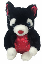 Kuddle Me Toys Black &amp; White Kitten Kitty Cat 10” Plush Blue Eyes Hearts - £16.79 GBP